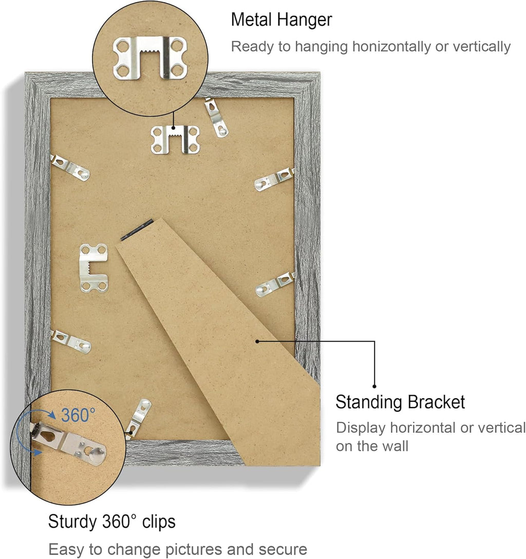 7x10 Picture Frame Set of 4, Made of Real Glass and Grey Frame - Display Picture 5.5x8.5 with Mat or 7x10 Without Mat, 7 by 10 Photo for Wall or Tabletop