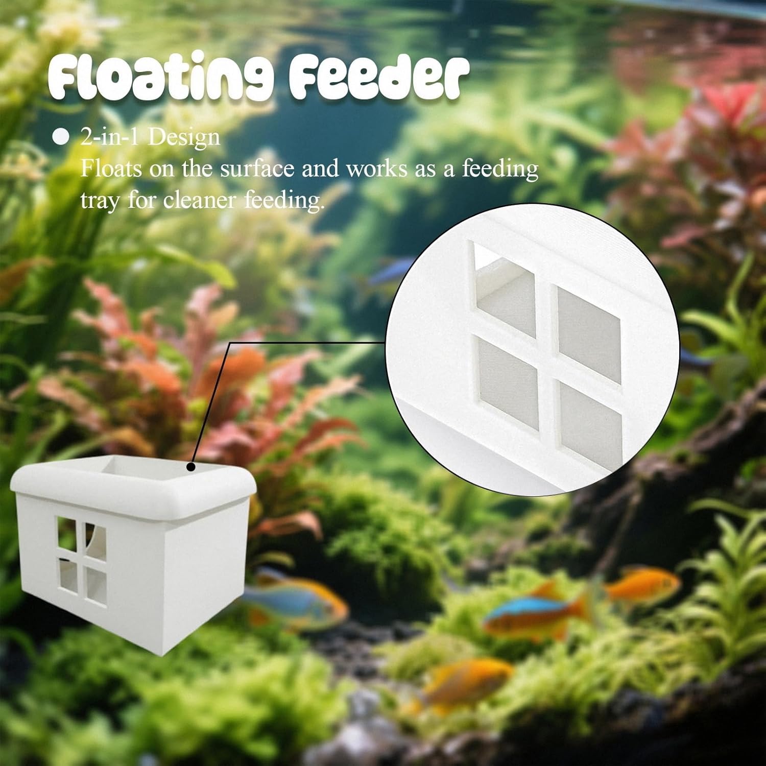 White Floating Betta Hideout with Window – 3D Breeding Box & Shelter Cave – Floating Hammock, Feeding Platform & Aquarium Accessories for Guppies, Nano & Small Tanks