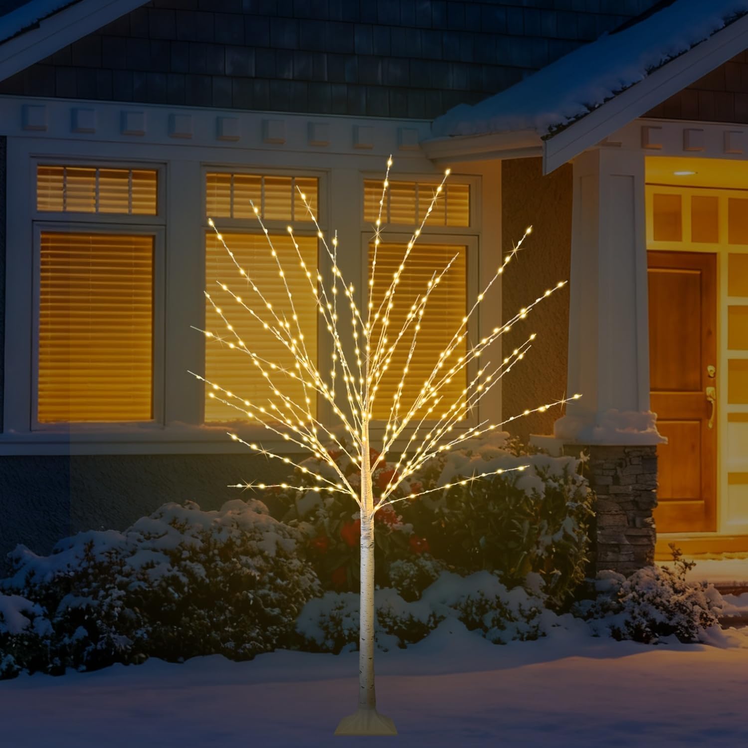 2Pack 4FT Lighted Birch Tree with 400 LED Warm White Lights, 8 Twinkle Modes, Timer, Dimmable Artificial Light Up Twig Christmas Tree for Indoor Outdoor Xmas Holiday Party Decor