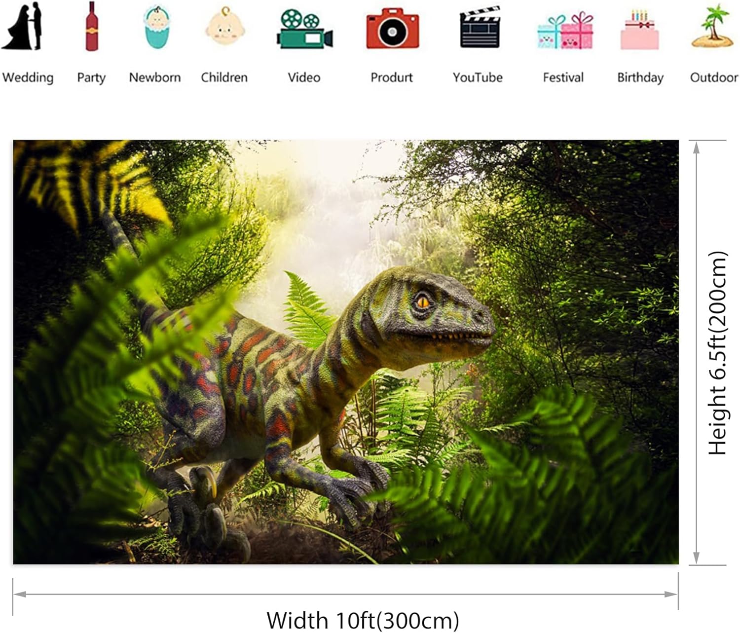 Renaiss Fabric Dinosaur Infestation Backdrop 3D Simulation Jurassic Period Dinosaurs Theme Party Decorations Jungle Rain Forest Tropical Bush Dino Photography Background Vinyl 10x6.5ft