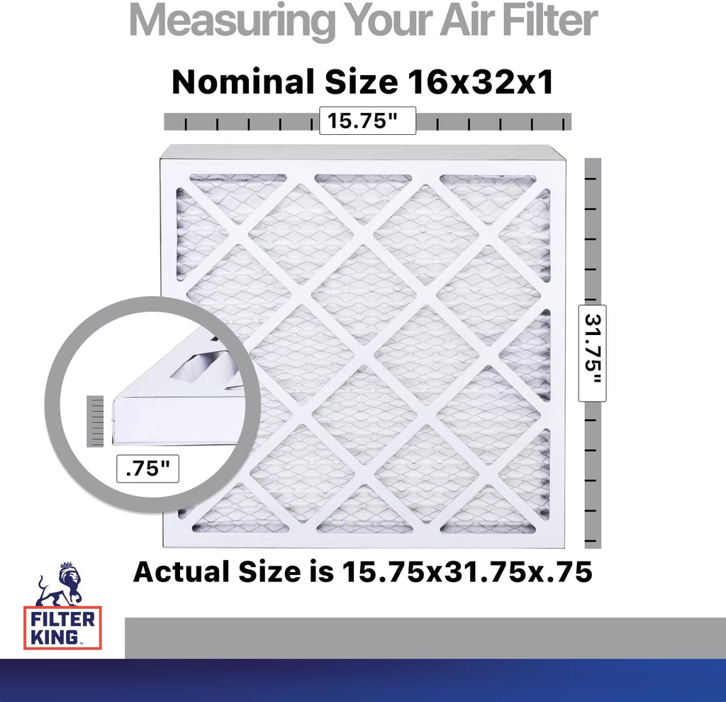 Filter King 16x32x1 Air Filter | 4-PACK | Carbon MERV 8 HVAC Pleated A/C Furnace Filters | MADE IN USA | Actual Size: 15.75 x 31.75 x .75"