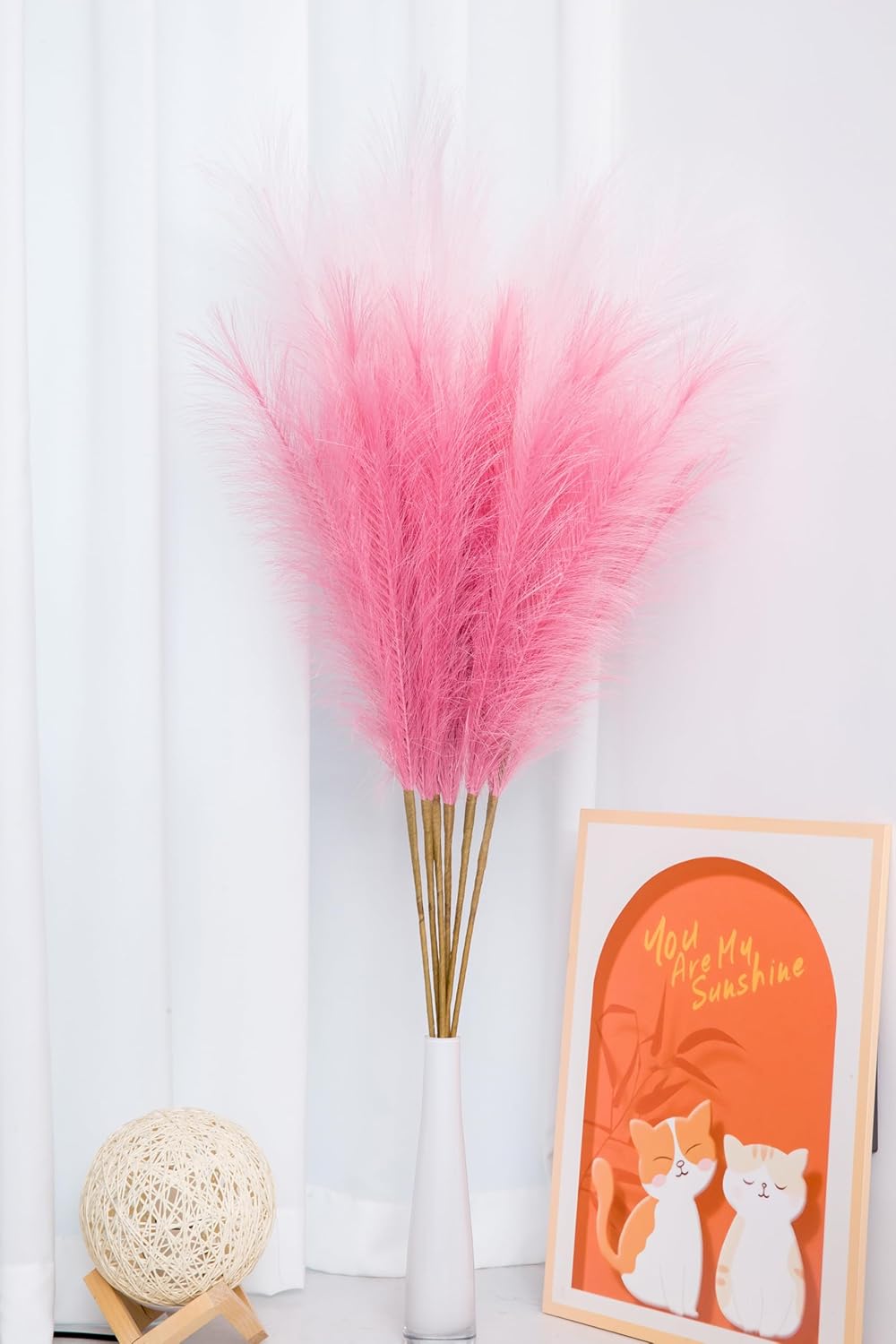 UiiziC Faux Pampas Grass Dried Fluffy 6pcs 37.5" Artificial Ascendant Grass for Vase Fillers Wedding Party Bouquets Home Hotel Centerpieces Decor (Deep Pink and Light Pink)