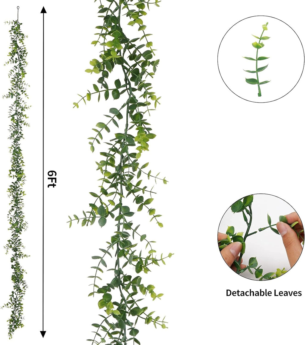 Artflower 2 Pack Artificial Eucalyptus Garland with Lights, 5.9Ft/pcs Faux Eucalyptus Vines Greenery Garland Fake Eucalyptus Plant for Wedding Backdrop Arch Wall Decor, Grey Green