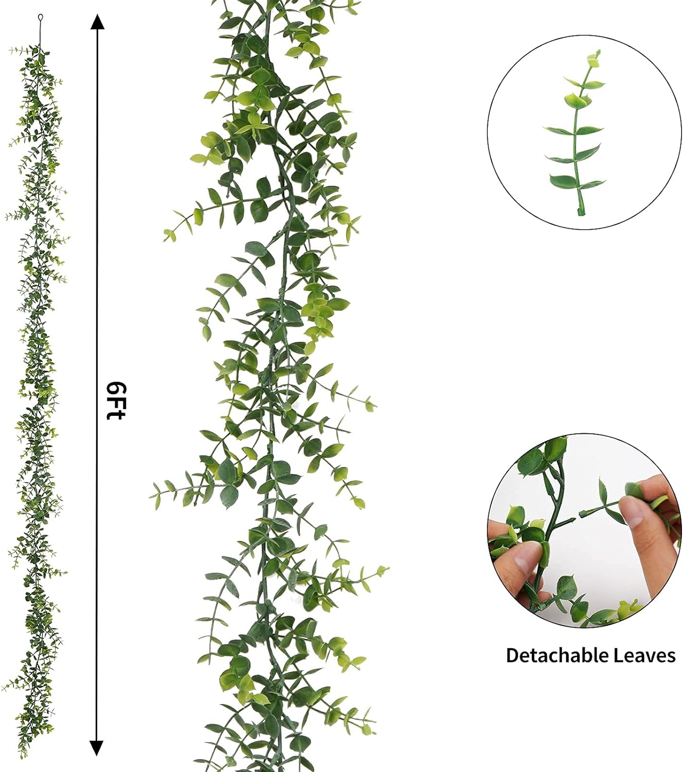 Artflower 2 Pack Artificial Eucalyptus Garland with Lights, 5.9Ft/pcs Faux Eucalyptus Vines Greenery Garland Fake Eucalyptus Plant for Wedding Backdrop Arch Wall Decor, Grey Green