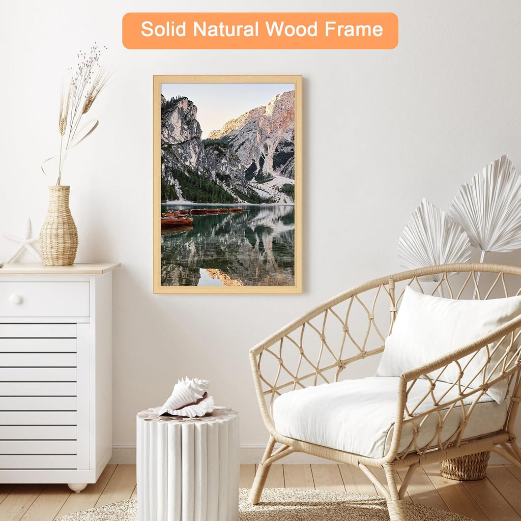 27x40 Wood Frame, Rustic Natural Wooden 40x27in Poster Picture Frame, Modern Beige Woodgrain 27 x 40inch Gallery Wall Photo Frame with HD Plexiglass, Horizontal Vertical Wall Mounting Display 1pcs