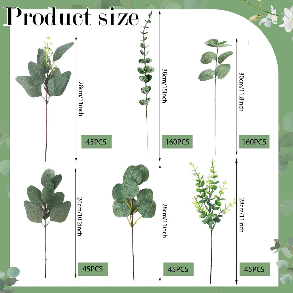 Ceenna 500 Pcs 6 Kinds Mixed Eucalyptus Leaves Stems Bulk Artificial Eucalyptus Leaves Sprays Silver Dollar Faux Greenery Picks Bundle for Wedding Vase Floral Arrangement Decor