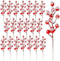 20 Pcs Artificial Frosted Holly Berry Stems, 12 Heads Faux Sprays Red Berries Snowflake Picks for Christmas Tree Ornaments Branches Fillers DIY Xmas Party Decor