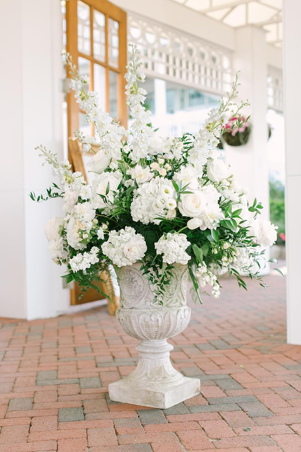 IPOPU White Flowers Artificial Delphinium 9PCS with Clematis Greenery for Wedding & Home Decor