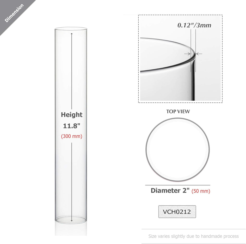 WGVI Hurricane Candle Holder Sleeve, Wide 2", Height 12", Clear Glass Cylinder Candleholder, Chimney Tube, Open Ended Candle Shade, 6 Pieces Bulk (VCH0212)