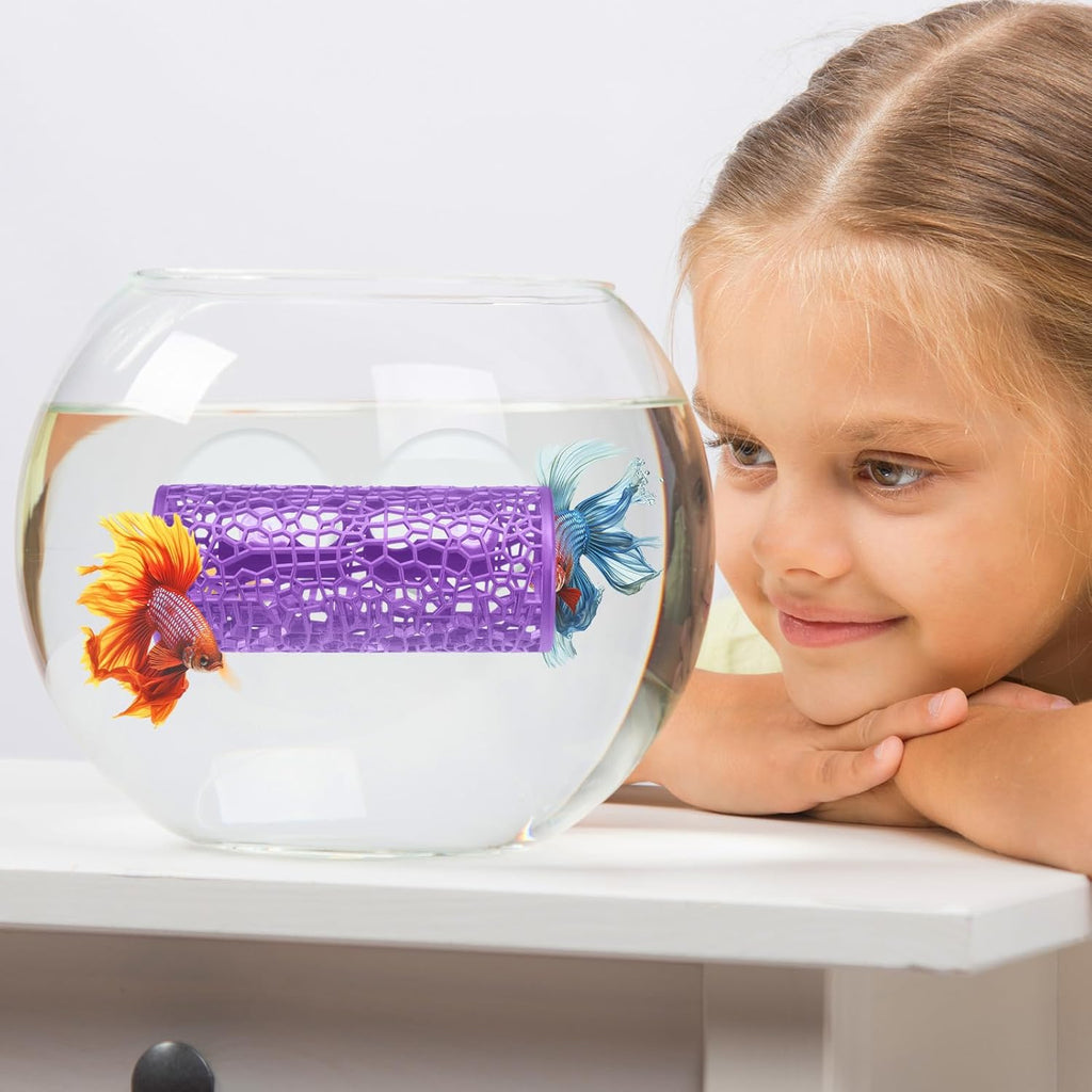 Honeydak 2 Pcs Betta Fish Tank Accessories Betta Tunnel Fish Toys Safe Hollow Hammock Cave Aquarium Decor with Suction Cups for Small Shrimp Reptile Guppies(Purple,Hideout Tube)