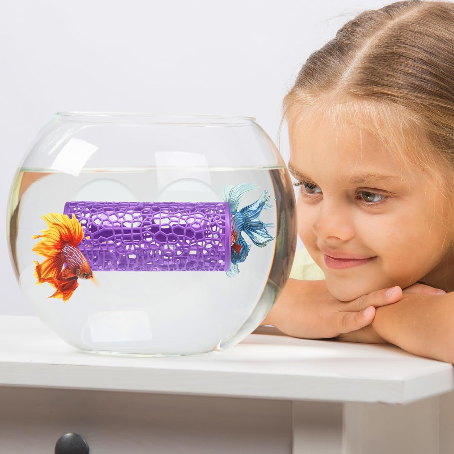 Honeydak 2 Pcs Betta Fish Tank Accessories Betta Tunnel Fish Toys Safe Hollow Hammock Cave Aquarium Decor with Suction Cups for Small Shrimp Reptile Guppies(Purple,Hideout Tube)