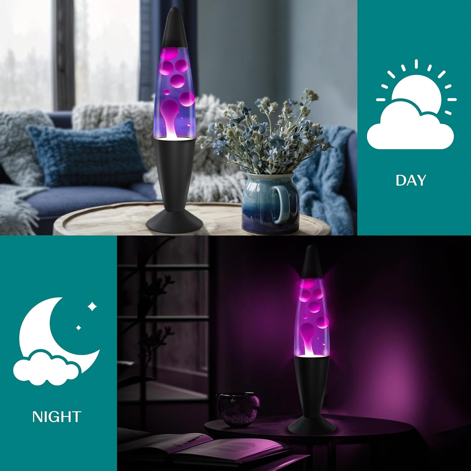 JAMBO 16" Beautiful Lamp- Purple with White/Pink Wax, Relaxing Liquid Lamp for Living Room Office Bedroom Adults Teens Kids, Magma Light, Night Light Nightlight, Home Decor