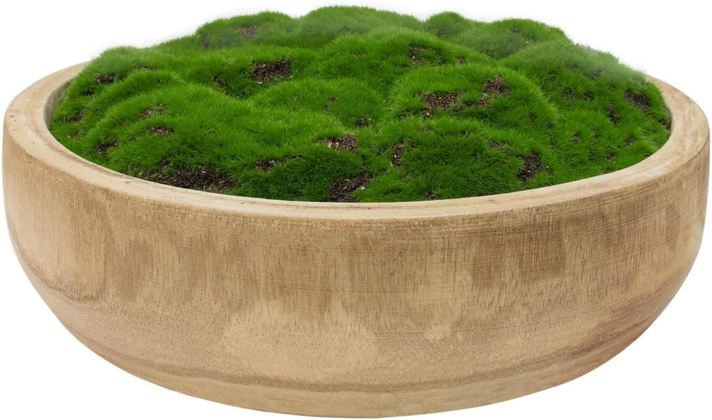 NAHARO Moss Wood Bowl, Natural Round Decorative Dough Bowl, Artificial Moss Centerpiece for Wedding Table, Home Decoration, Living Room, Office, No Maintenance