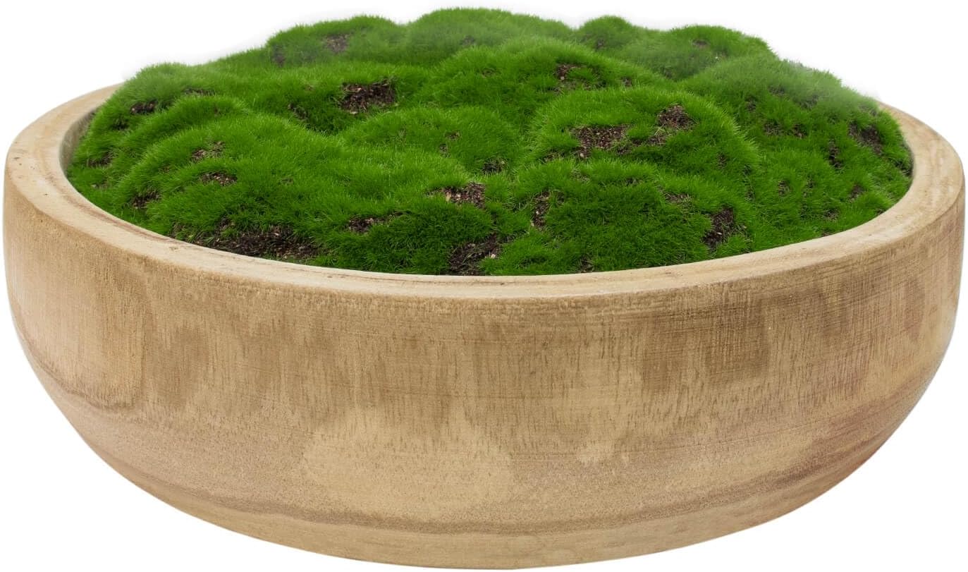 NAHARO Moss Wood Bowl, Natural Round Decorative Dough Bowl, Artificial Moss Centerpiece for Wedding Table, Home Decoration, Living Room, Office, No Maintenance