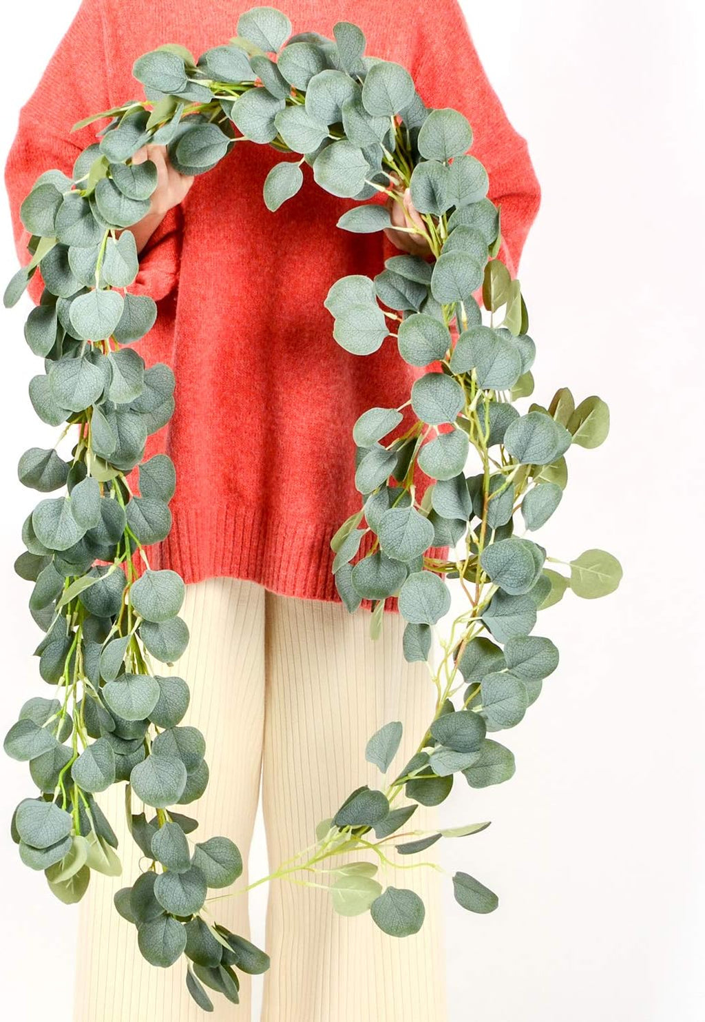 DearHouse 2pc Artificial Eucalyptus Garland Faux Silk Eucalyptus Leaves Vines Handmade Garland Greenery Wedding Backdrop Arch Table Decor, 6.1ft/pc