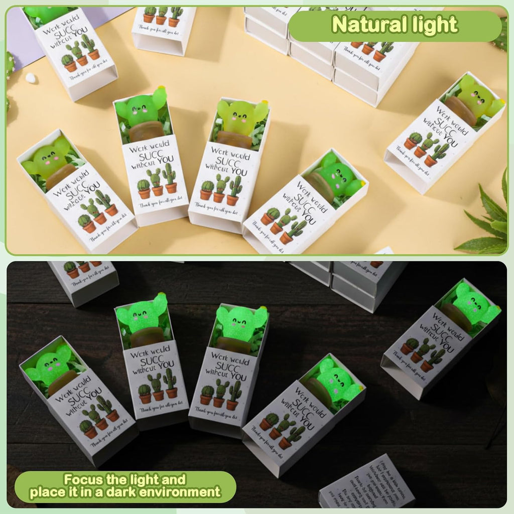 Wettarn 40 Sets Employee Appreciation Gifts Cactus Stress Balls Bulk with Gift Boxes Thank You Party Favors for Employee Coworker Staff Office Positive Relief Toys Desk Decor, Luminous