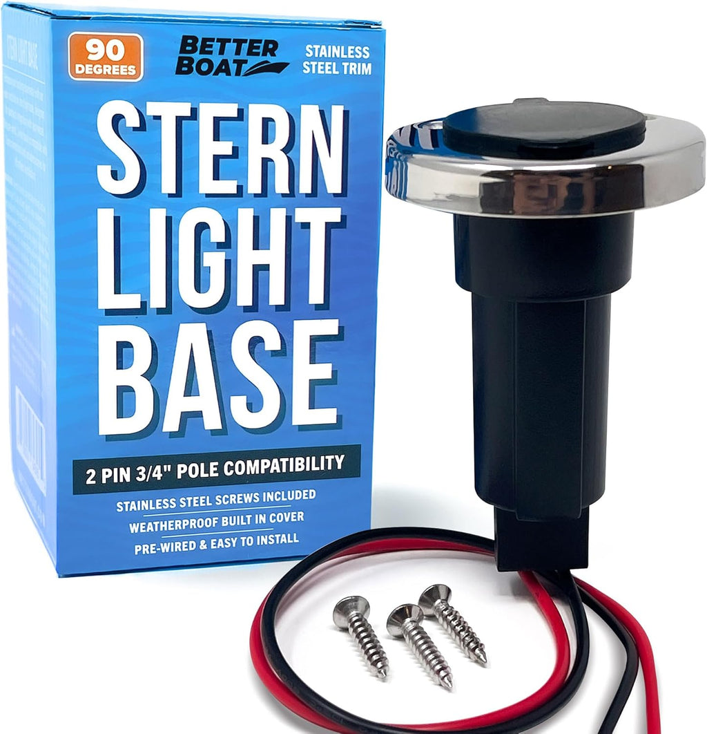 Boat Stern Light Base, Navigation and Anchor Light Base Socket, 2-Pin Plug for Stern Lights, Stainless Steel Trim, Vertical Slot Design for Boats