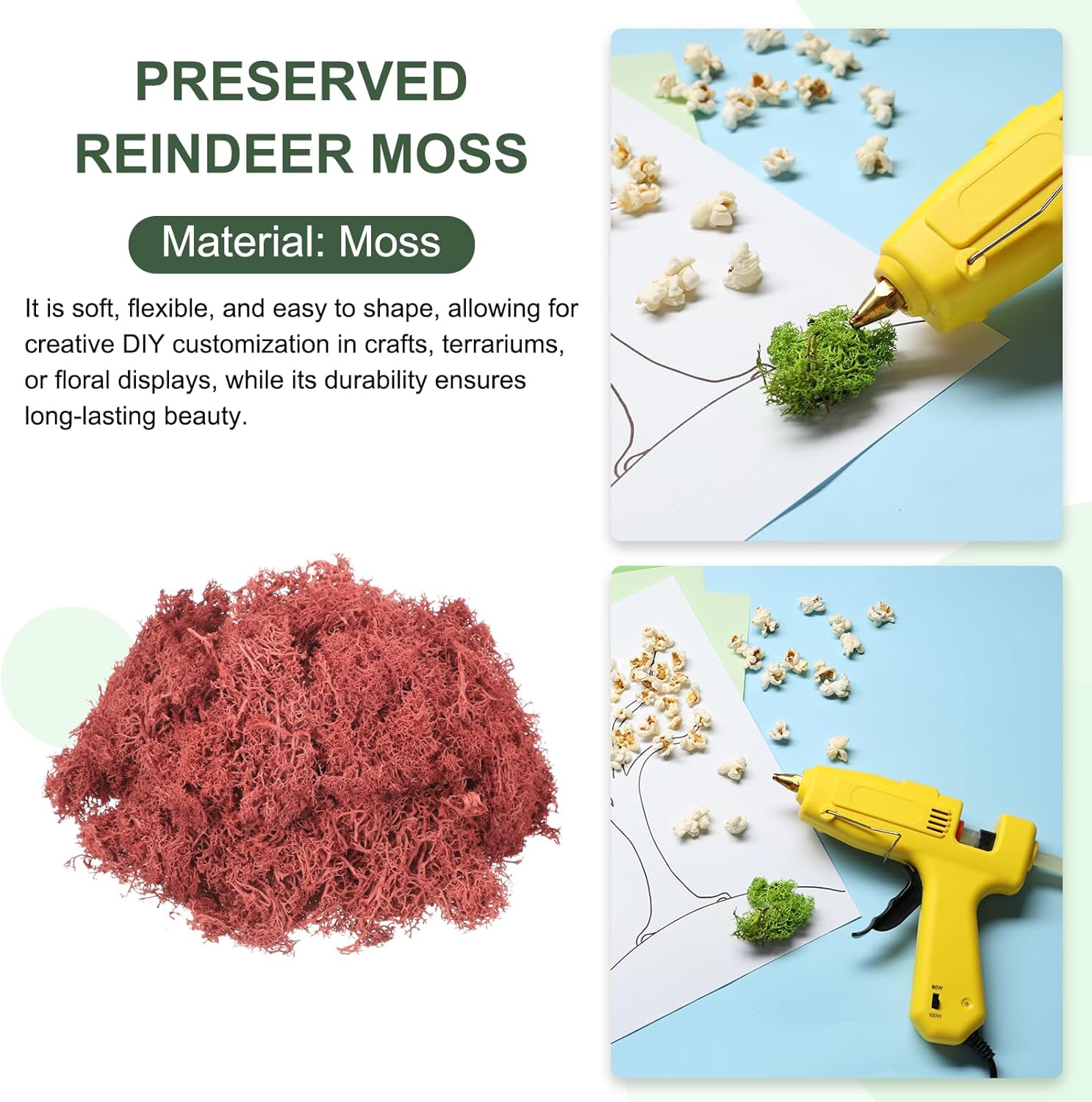 MECCANIXITY 4.6oz Preserved Reindeer Moss, Red Decorative Artificial Fake Moss for Potted Plants Indoor Crafts Lichen Centerpieces Decor