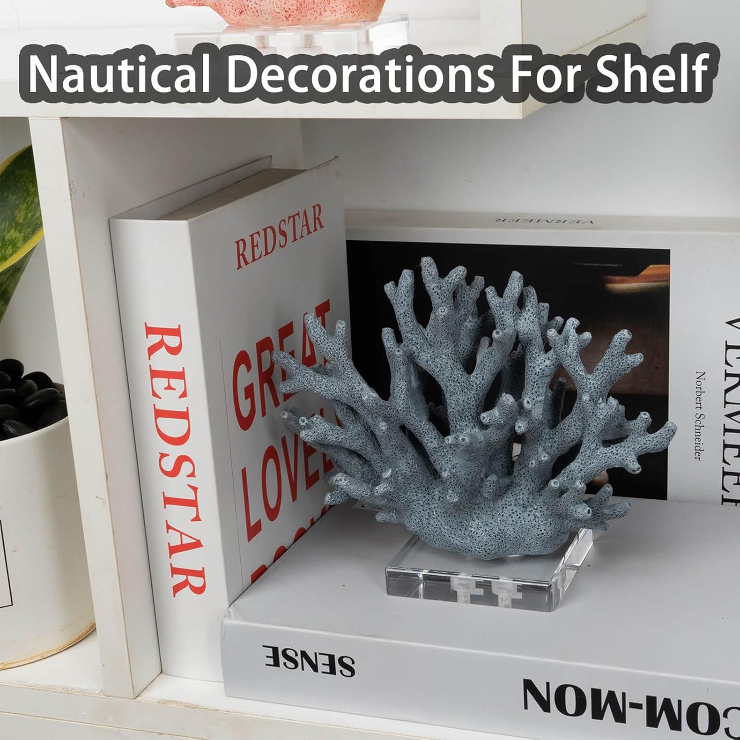 Coral Decor Faux Coral Decor Coral Reef Decor Resin Coral Home Decoration Coral Standing Décor Coral Sculpture with Acrylic Base Blue, 7.6*3.4*6.1in