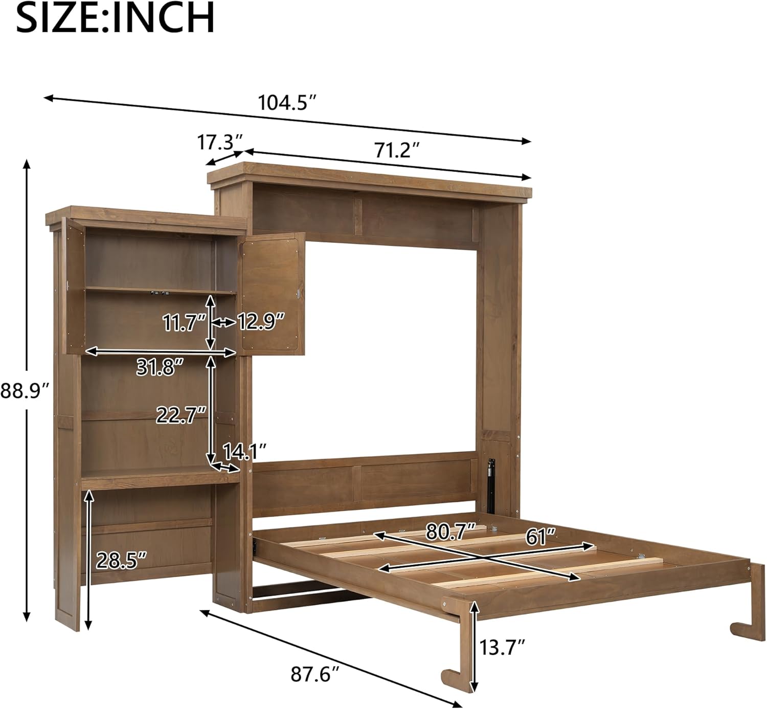 Merax Queen Size Murphy Bed with Multiple Storage Shelves,Wall Bed with Louvered Style Decoration,Wood