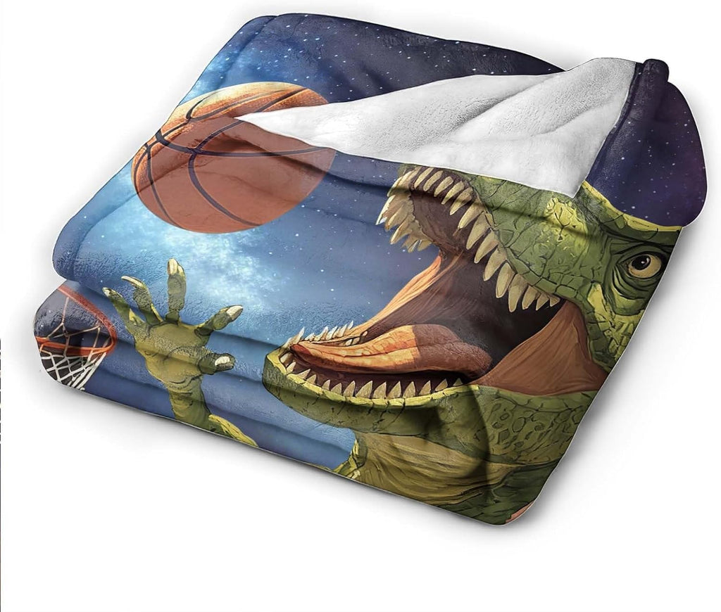 Dinosaur Throw Blanket Funny Dinosaur Basketball Stuff Gifts for Kids Girls Boys Adults Women Man Soft Cozy Warm Plush Fluffy Fuzzy Fleece Blanket Decor 40''X50''