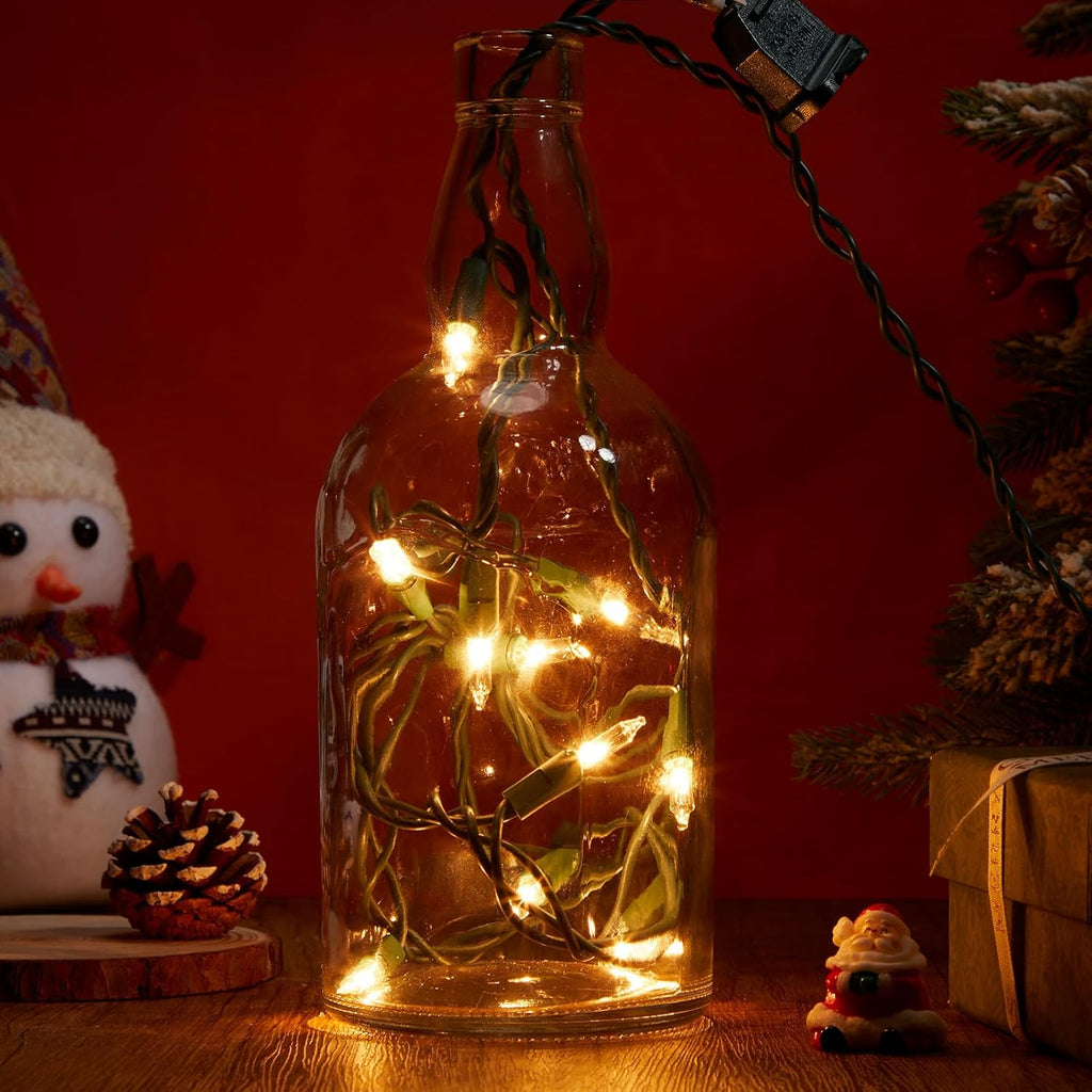 Mini Christmas Lights String Warm White Vintage Short Strand String Lights, Clear Bulbs Wire Fit Light up Christmas Decorations(10 Bulbs Connectable,5.5ft,Green)