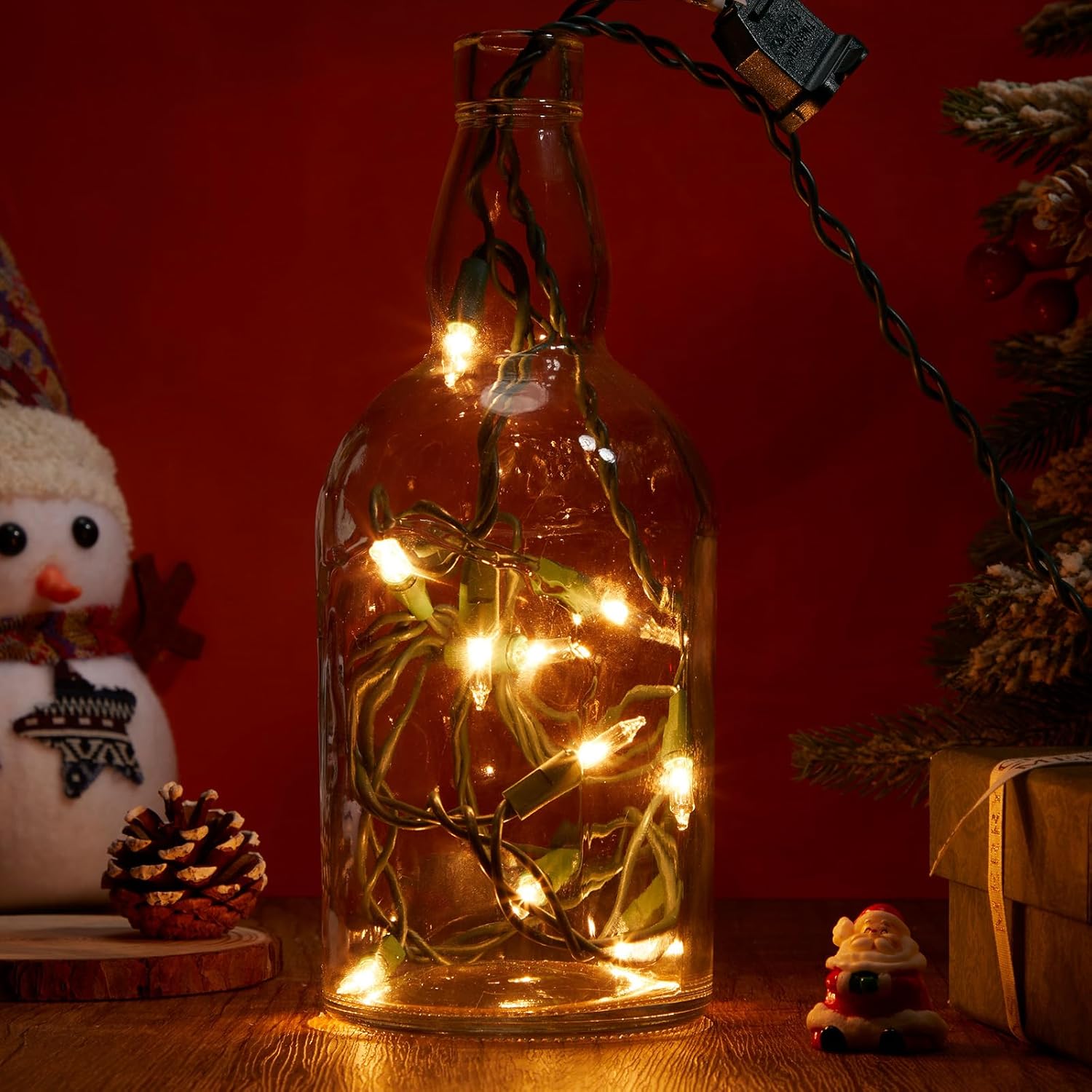 Mini Christmas Lights String Warm White Vintage Short Strand String Lights, Clear Bulbs Wire Fit Light up Christmas Decorations(10 Bulbs Connectable,5.5ft,Green)