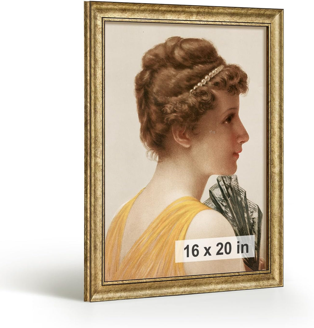 HLiWEGNS Antique Gold 16x20 Frame – Poster Frame with Aged Gold Finish – Picture Frame for 16 x 20 Artwork, Canvas Prints, Puzzles, and Wall Decor