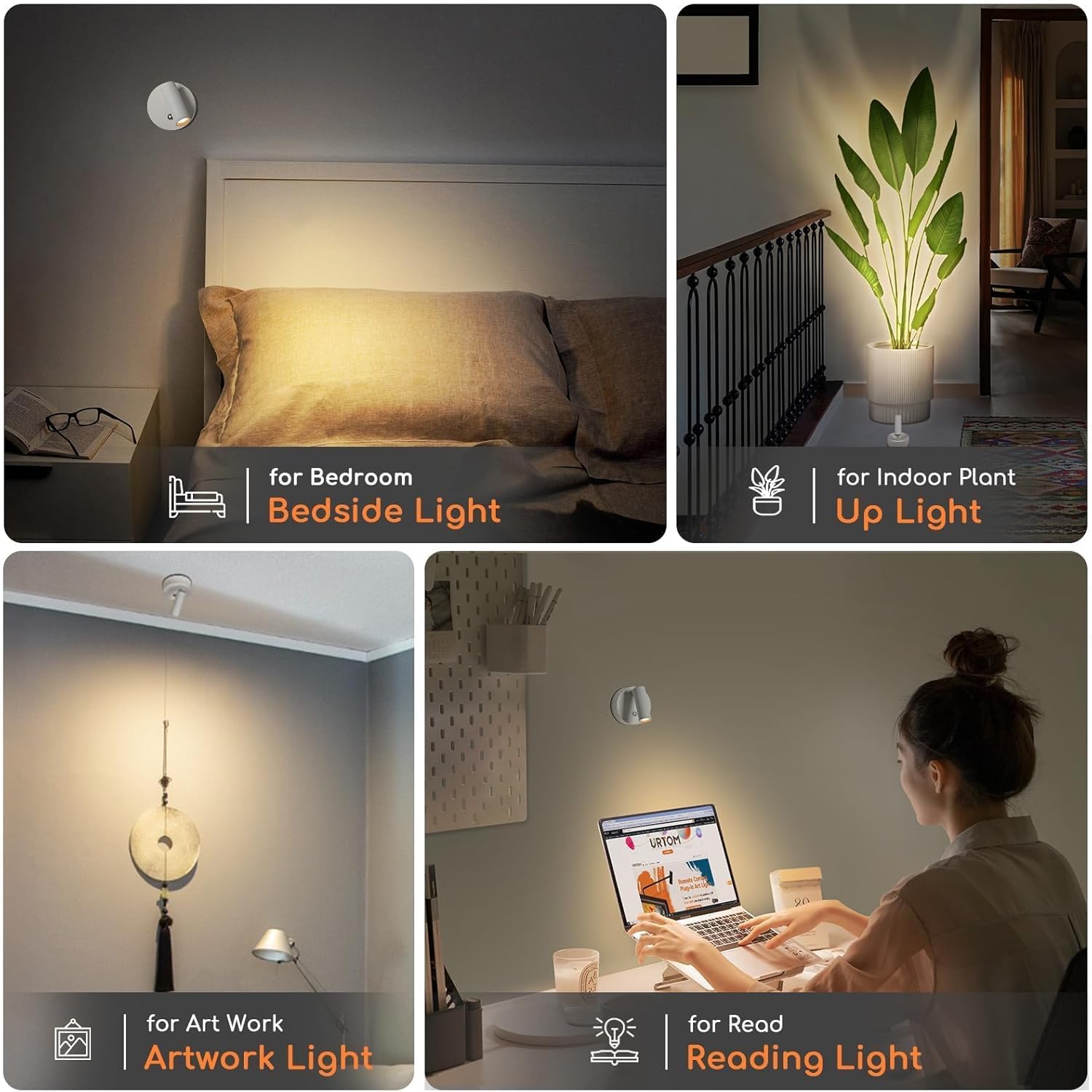 Wireless Spot Lights Indoor with Remote Rechargeable LED Uplighting Indoors Dimmable Warm White Picture Light Up Lights Indoor Battery Operated Spotlight for Plant Artwork Painting, 2 Pack