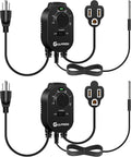 2 Pcs Thermostat Outlet for Heater, Temperature Controller Outlet with 4.9FT Power Cord, Heating and Cooling Thermostat Outlet with Temperature Probe for Space Heater, Greenhouse Fan (Black)