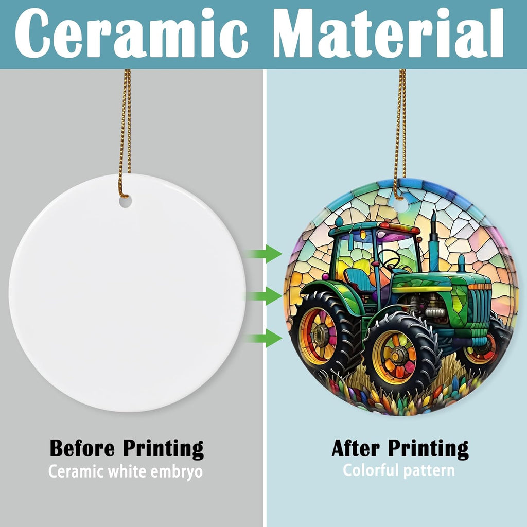 Touber Christmas Ornament, Christmas Decoration, Holiday Present Idea, Heirloom Keepsake, Round Ceramic, Gift Exchange, Gift Idea, Tractor