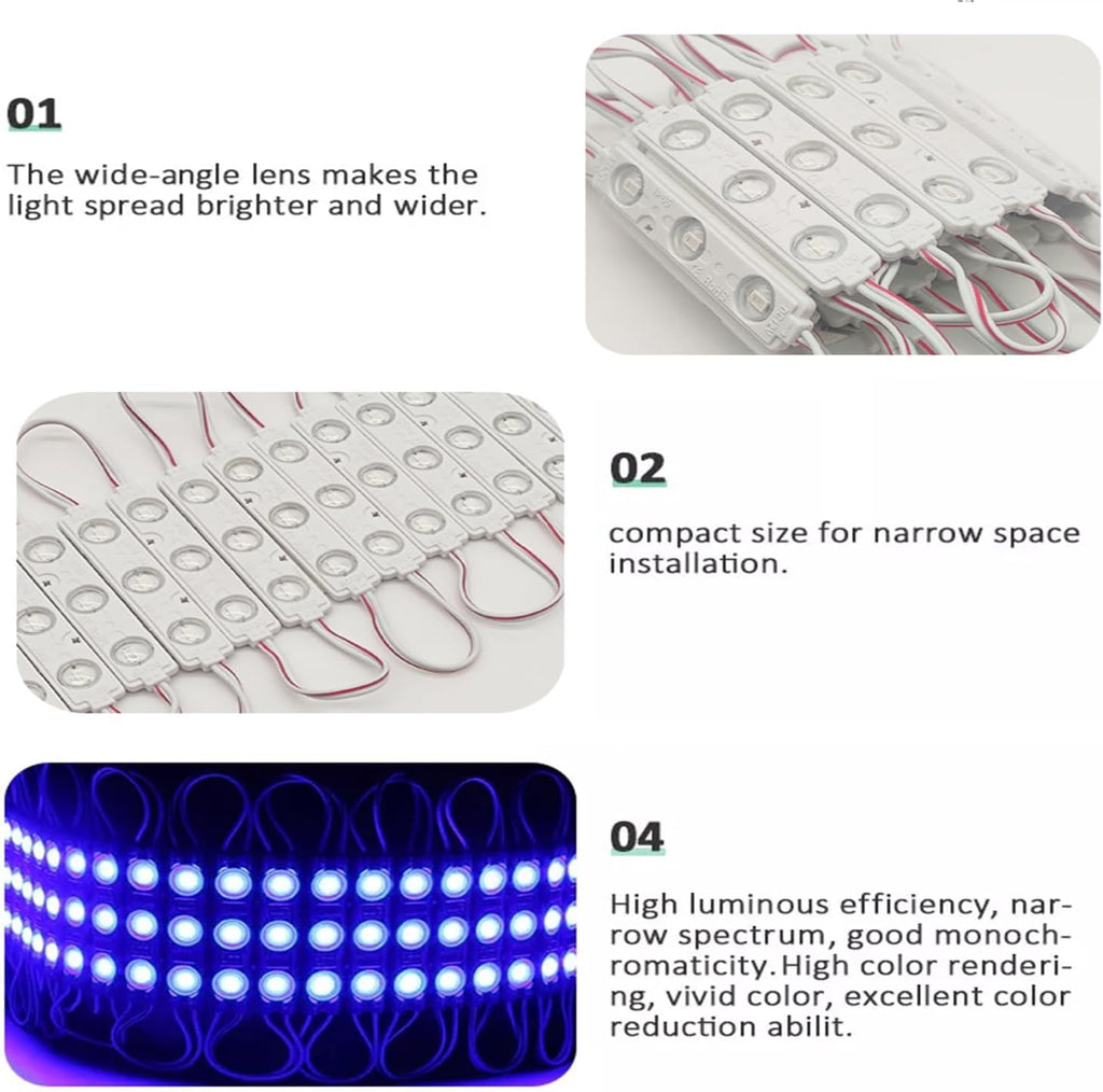 LED Module, 100PCS Blue Light for Signs, 12V DC 5630 SMD 3 LED Window Light, Waterproof for Letter Advertising Sign Decor (Blue, Power Supply NOT Included)