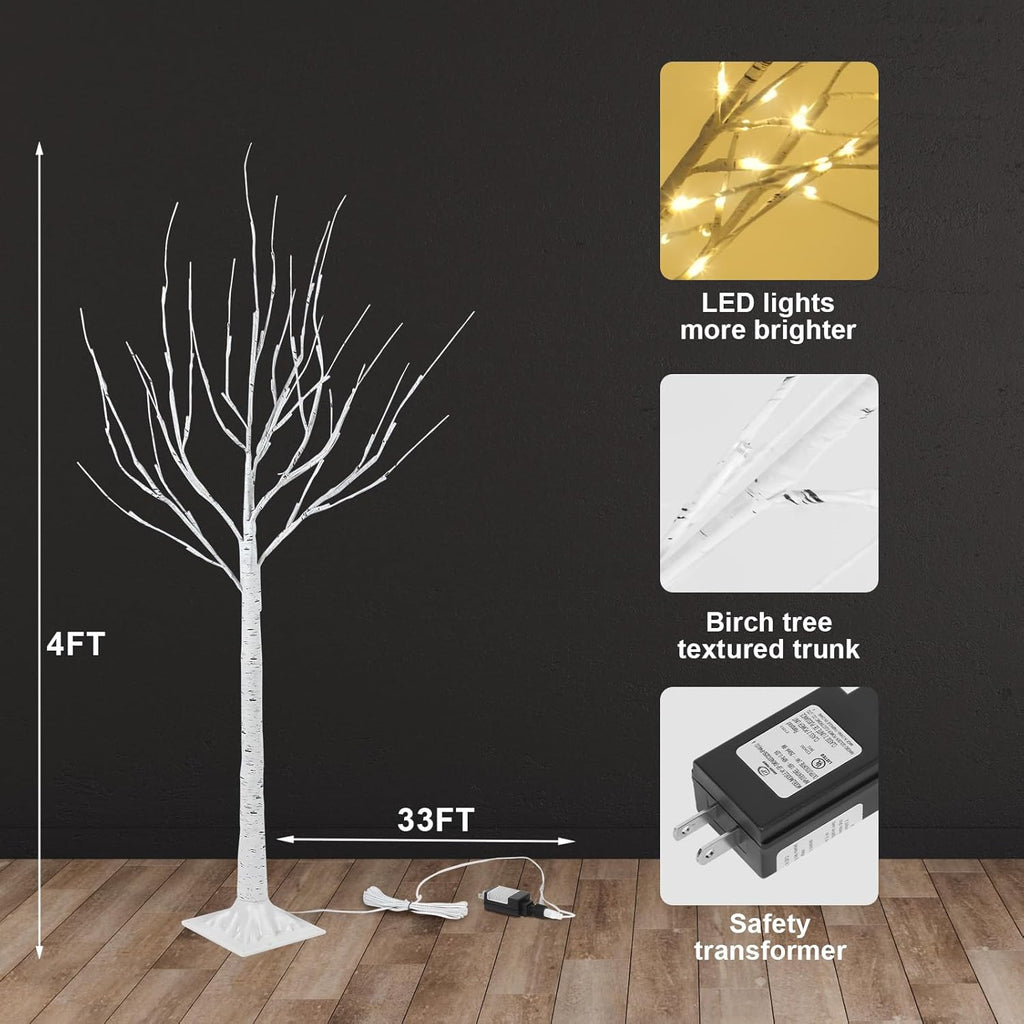 2 Pack 4FT Lighted Birch Tree, Birch Tree with Fairy Lights, Warm White Christmas Decorations for Home Bedroom Party Wedding Holiday Room Indoor Outdoor Decor
