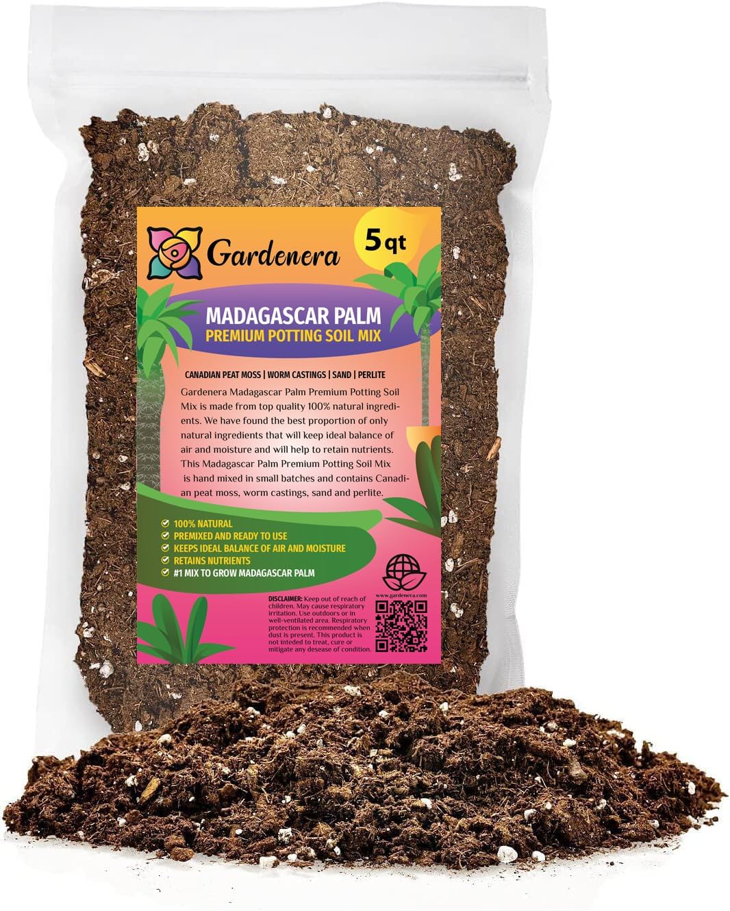 Premium Madagascar Palm Plant Soil Mix by Gardenera - Stimulate Growth and Elevate Natural Beauty with Nourishing Formula - 5 Quart