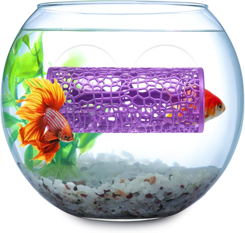 Honeydak 2 Pcs Betta Fish Tank Accessories Betta Tunnel Fish Toys Safe Hollow Hammock Cave Aquarium Decor with Suction Cups for Small Shrimp Reptile Guppies(Purple,Hideout Tube)