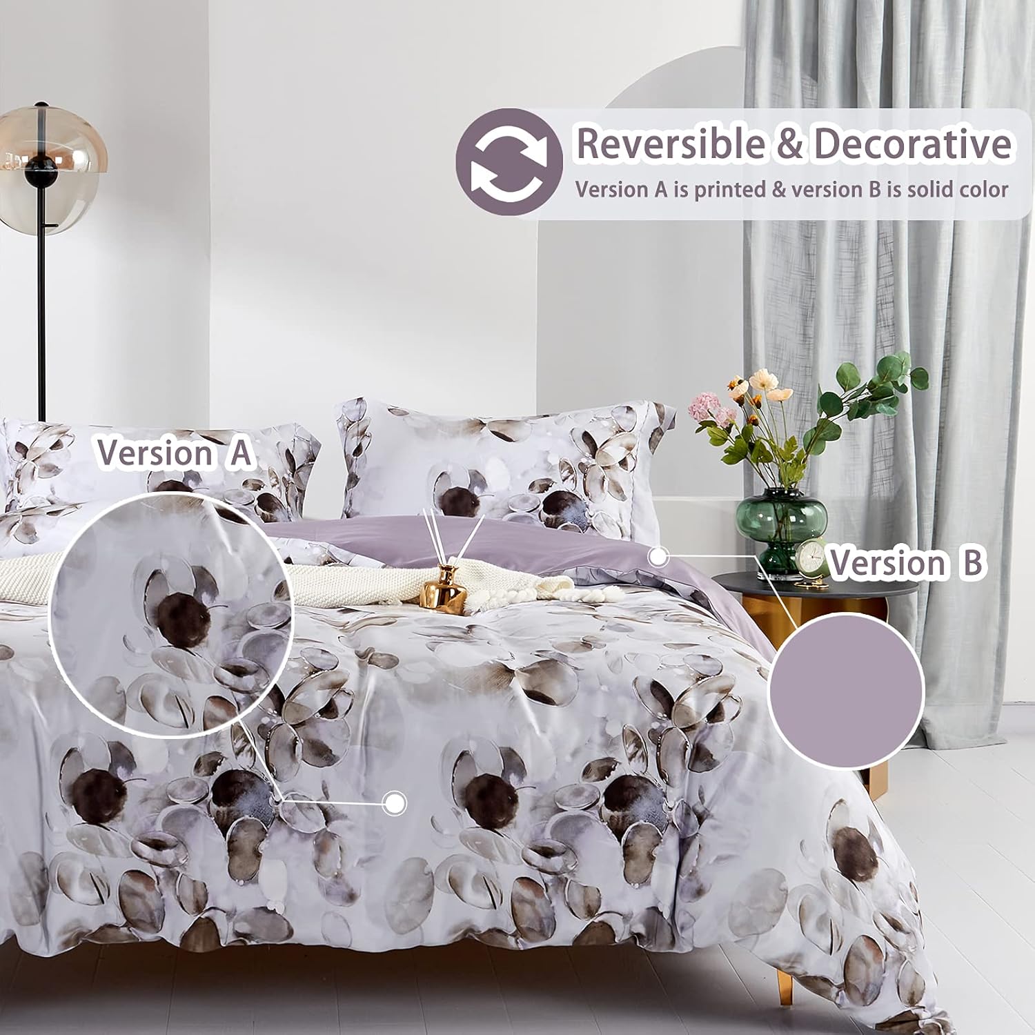 MILDLY Duvet Cover Full Size 100% Long-Staple Cotton Soft & Breathable Cobblestone Watercolor Painting Abstract Comforter Cover Set 500TC