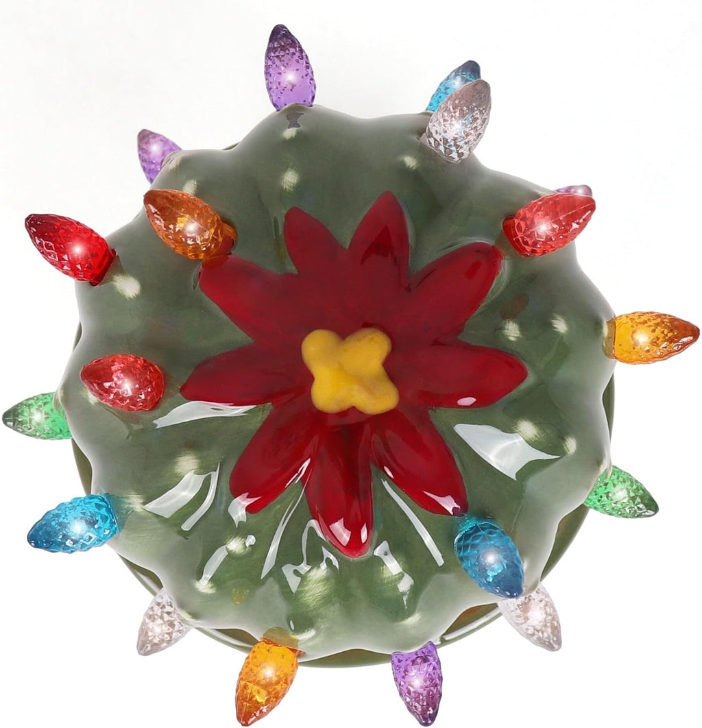 Milltown Merchants Ceramic Christmas Tree - Tabletop Christmas Tree with Lights - Lighted Vintage Ceramic Tree (Ball Cactus, Succulent Green)