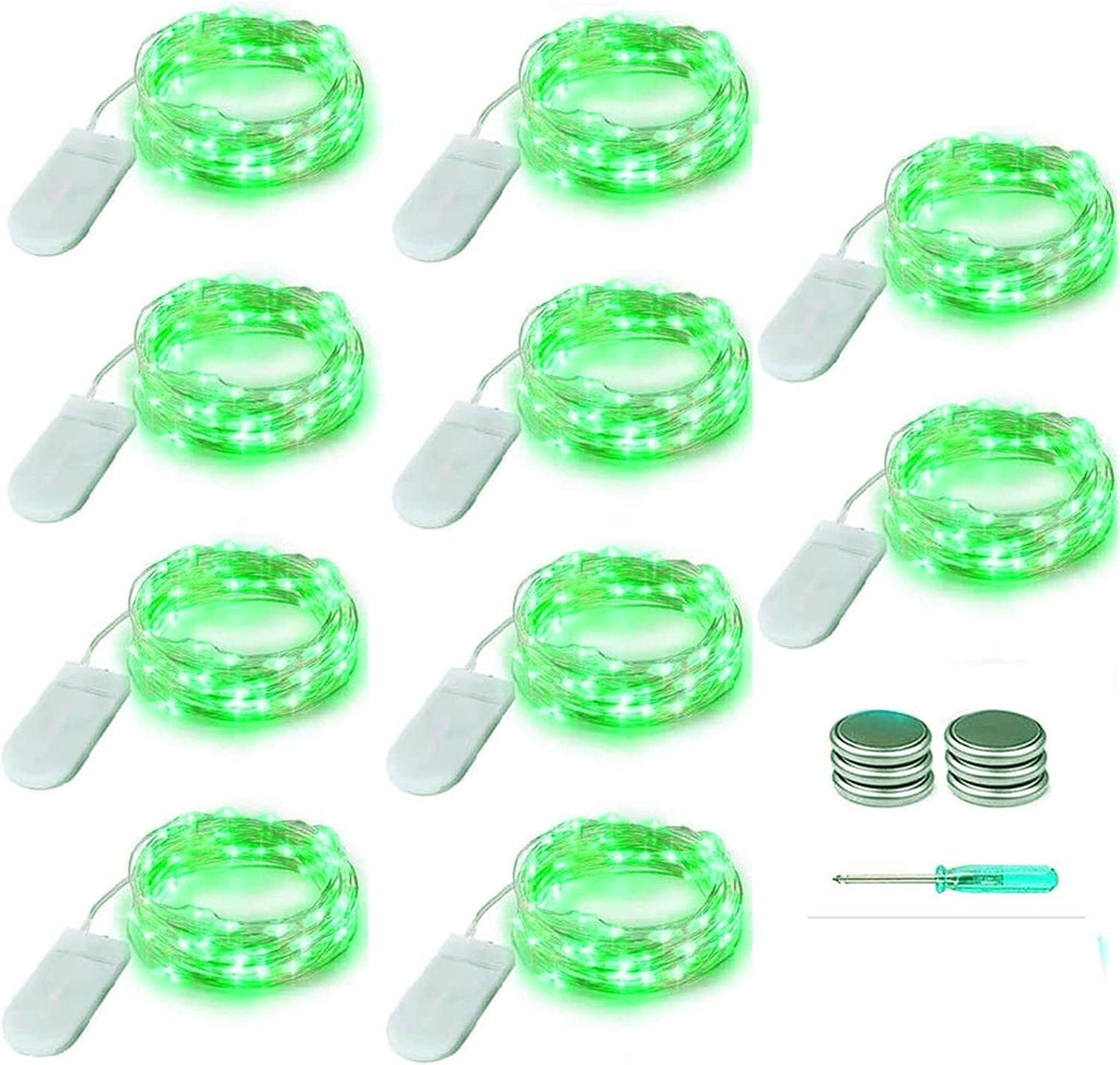 ANGMLN 10 Pack Green Fairy Lights 9.8' 30 LED Mini String Lights for Crafts, Christmas, Wedding, St Patrick's Day, Party, Costume Decoration