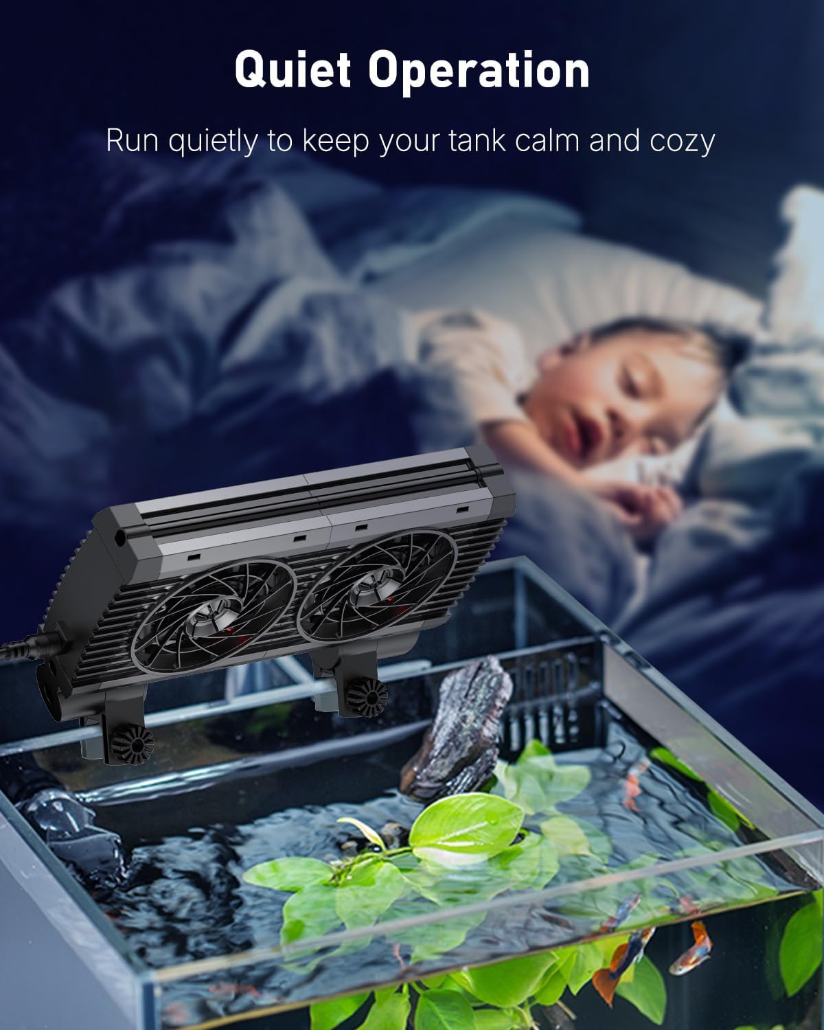 Pawfly Aquarium Chiller Fan, Quiet Aquarium Fan for Axolotl Tank, Adjustable Fish Tank Cooling Fan, Aquarium Cooler with Timer, Terrarium Fan Water Chiller for Freshwater and Saltwater Tanks, 2 Head