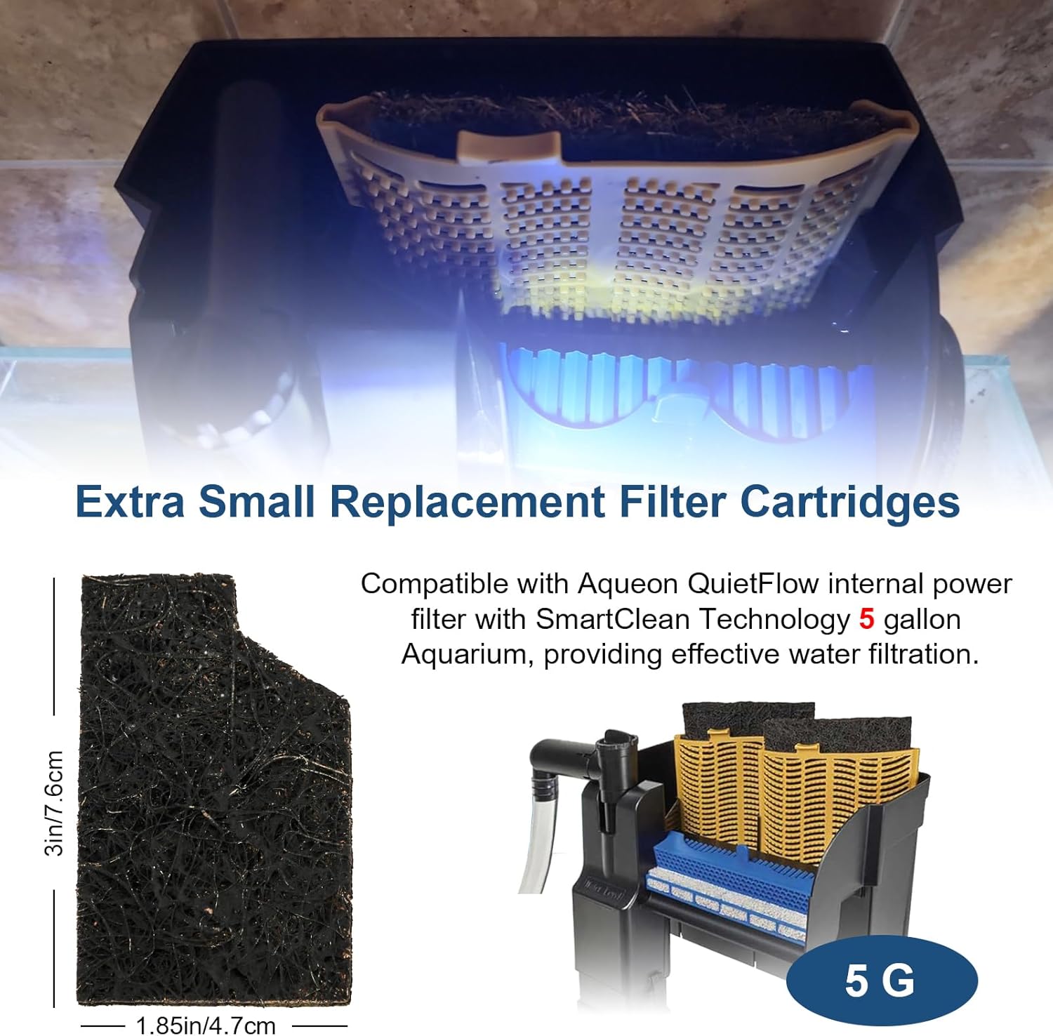 Extra Small Aquarium EcoRenew Filter Cartridges Replacement for Aqueon QuietFlow Internal Power Filter with SmartClean Technology 1-5 Gallon Aquarium, Fish Tank Filter Cartridge Fits -6Pack