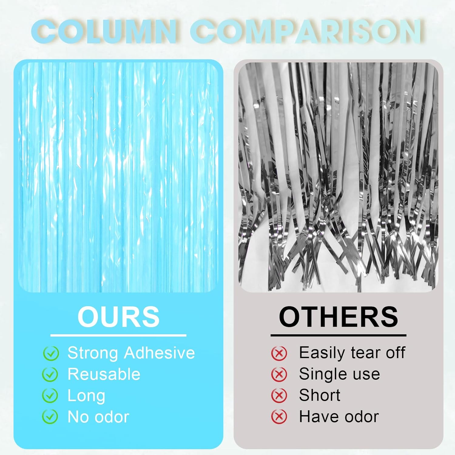 2 Pack Pastel Blue Tinsel Foil Fringe Curtains, Blue Party Decorations, Metallic Tinsel Party Streamers Backdrop for Birthday Baby Shower Gender Reveal Wedding Party Decorations