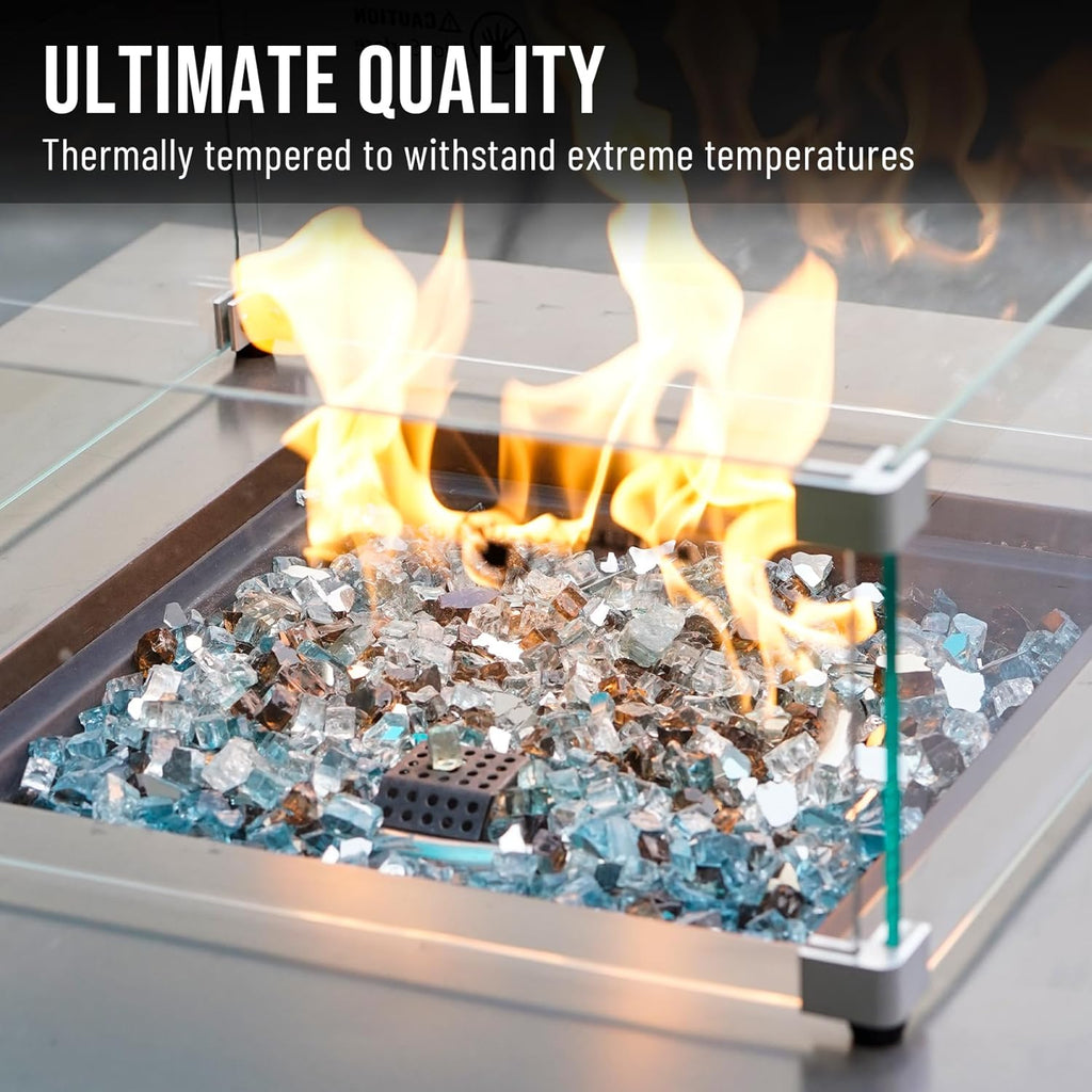 Skyflame 10-Pound Blended Fire Glass for Fire Pit Fireplace Landscaping, 1/2 inch Aqua Blue, Platinum, Copper Reflective