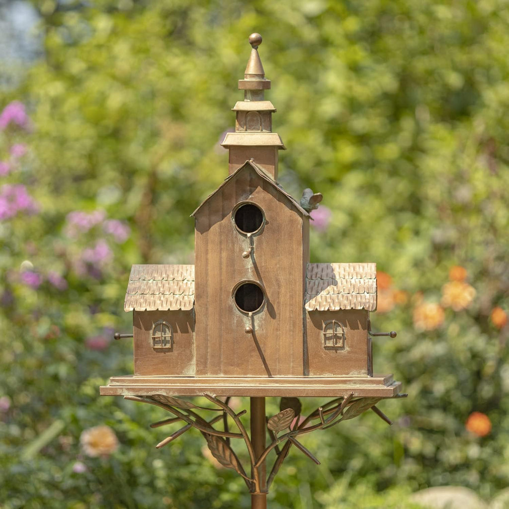 Zaer Ltd. Large Copper Colored Multi-Birdhouse Stakes, Room for 5 Bird Families in Each (XL Country Town Home Montana)