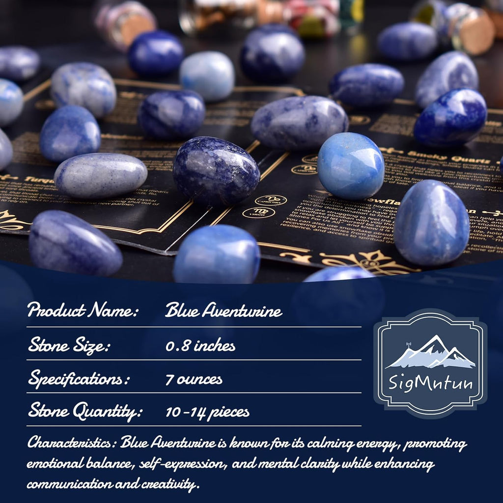 Polished Stone Set Blue Aventurine Crystals, 0.8" Handpicked Tumbled Gemstones Rocks, Pebbles for Reiki, Chakra, Healing, Home Decor