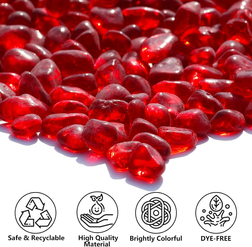 Sea Glass Stones - Red Clear Glass Pebbles Gemstones - Perfect for Aquarium Rocks, Fish Tank Gravel, Vase Fillers, DIY Crafts, and Home Decor (0.9LB/14oz)