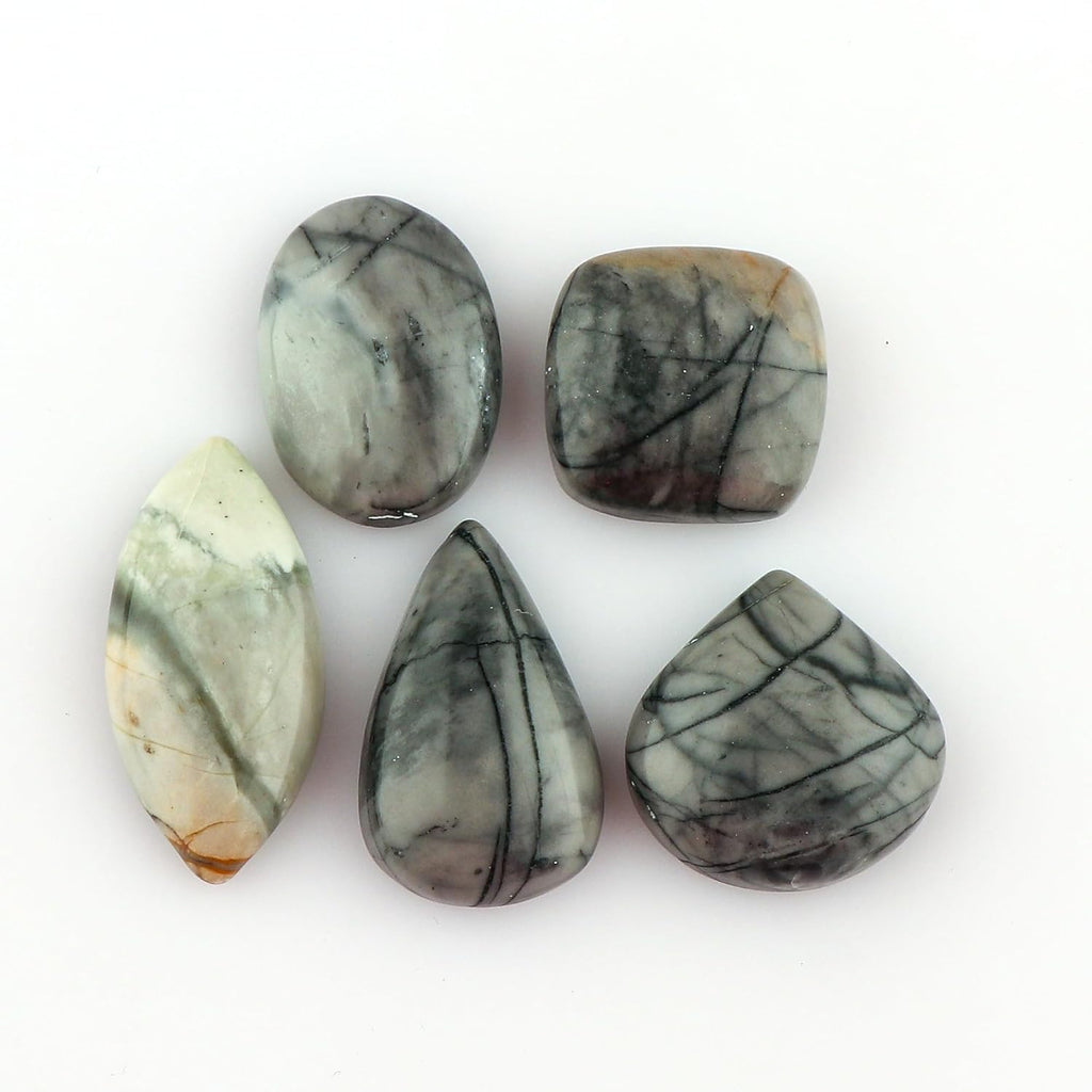 CRYSTALIS Wholesale 5pcs Natural Picasso-Jasper Loose Gemstone Bulk Cabochons Jewelry Making Supply, Chakra Healing Polished Stones, Wire Wrapping, DIY, Gem Collection, Mix-Shape, 20mm+