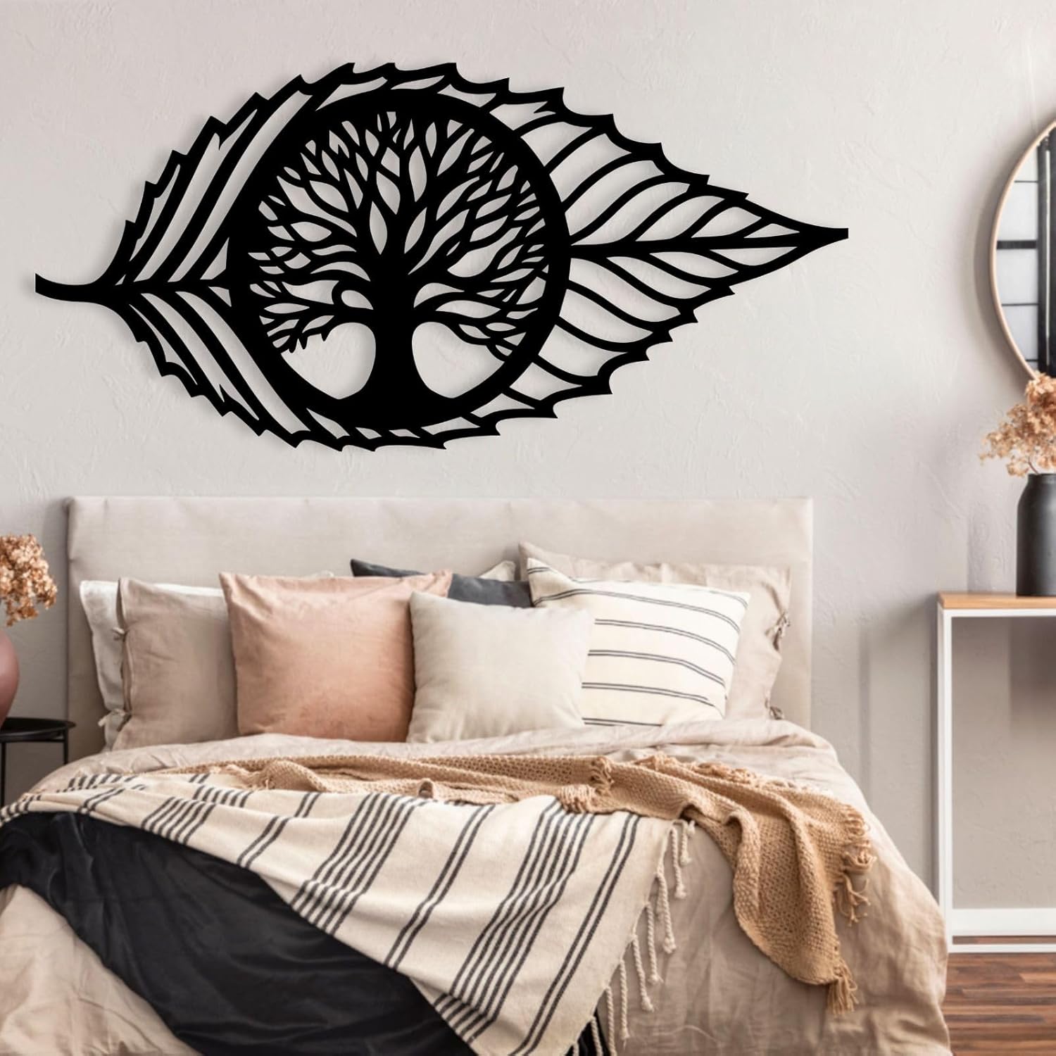 Hotuijxca Metal Leaf Wall Decor, Tree of Life Wall Art, Metal Leaf and Tree Wall Art for Living Room, Bedroom (Gold, 59x28in|150x72cm, metal wall art)