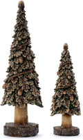Napco Glitter Woodland Tree with Acorns - 12 x 4.25 Inch Brown/Green Resin Decorative Holiday Figurine; Set of 2