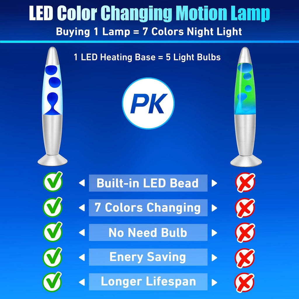 Blue Wax Liquid Motion Lamps Multi Color Changing, 13" LED Magma Lamp for Adults Kids, Night Light Birthday Gifts for Boys Girls, Home Décor Mood Light for Living Room Bedroom
