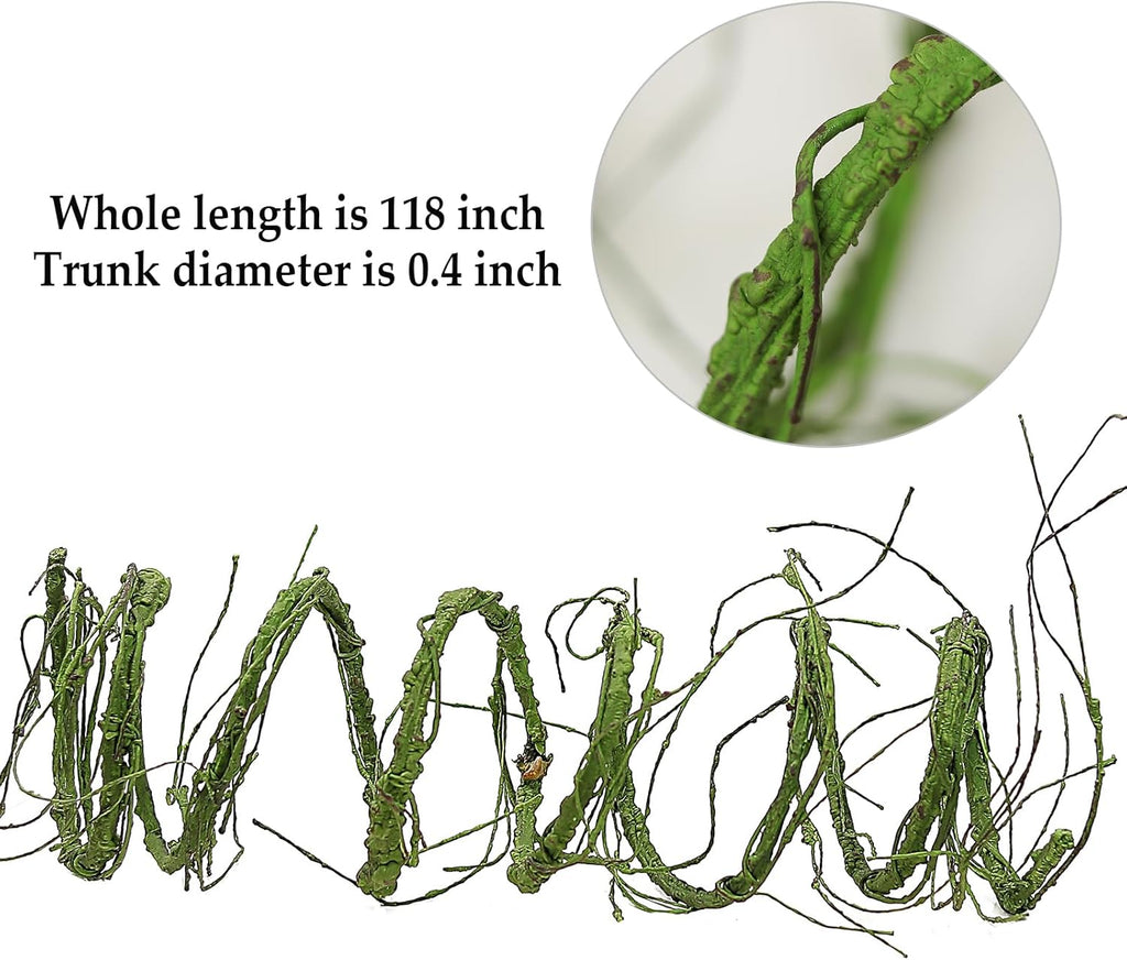 300cm/118inch Flexible Green Small Artificial Tree Branches Fake Tree Trunk Garland Rattan Wreath Cherry Blossom Grape Vines Floral for Wall Hanging Front Door Reptile Habitat Decoration